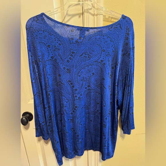 Notations Women’s Plus Size Blue Black Sparkle Top Blouse Crew Neck Sz 3X - Picture 6 of 8